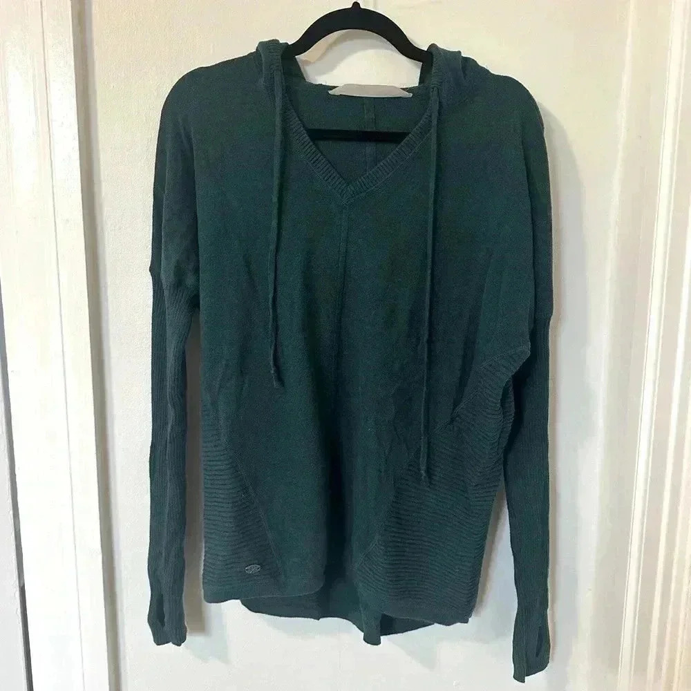 Athleta Teal Sweater Size M Hooded Knit Cotton Blend Long Sleeve